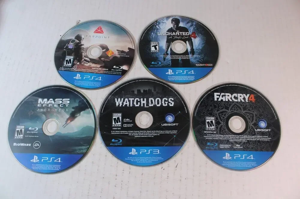 5 game Sony PS4/3 Lot: Andromada, Watch Dogs, Farcry 4, Uncharted 4, Farpoint